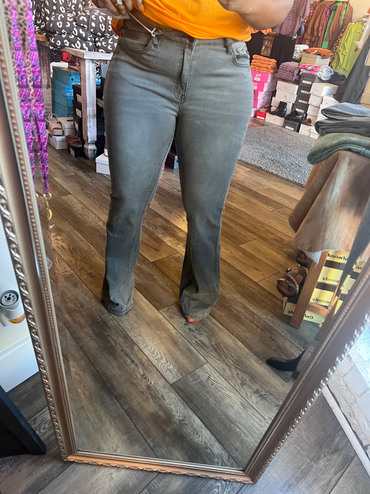 Gray Midrise Flare Jeans