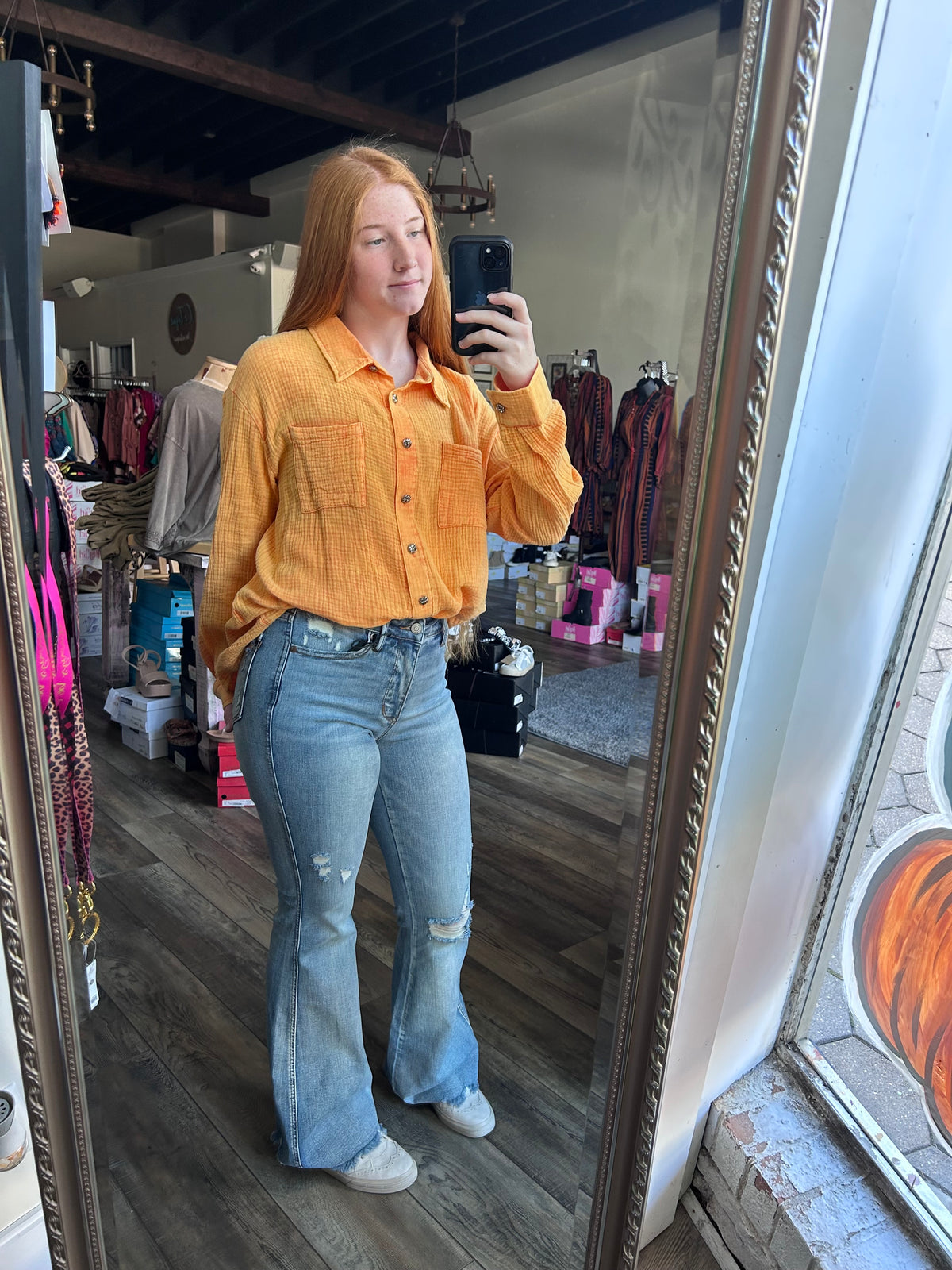 Orange Button Top