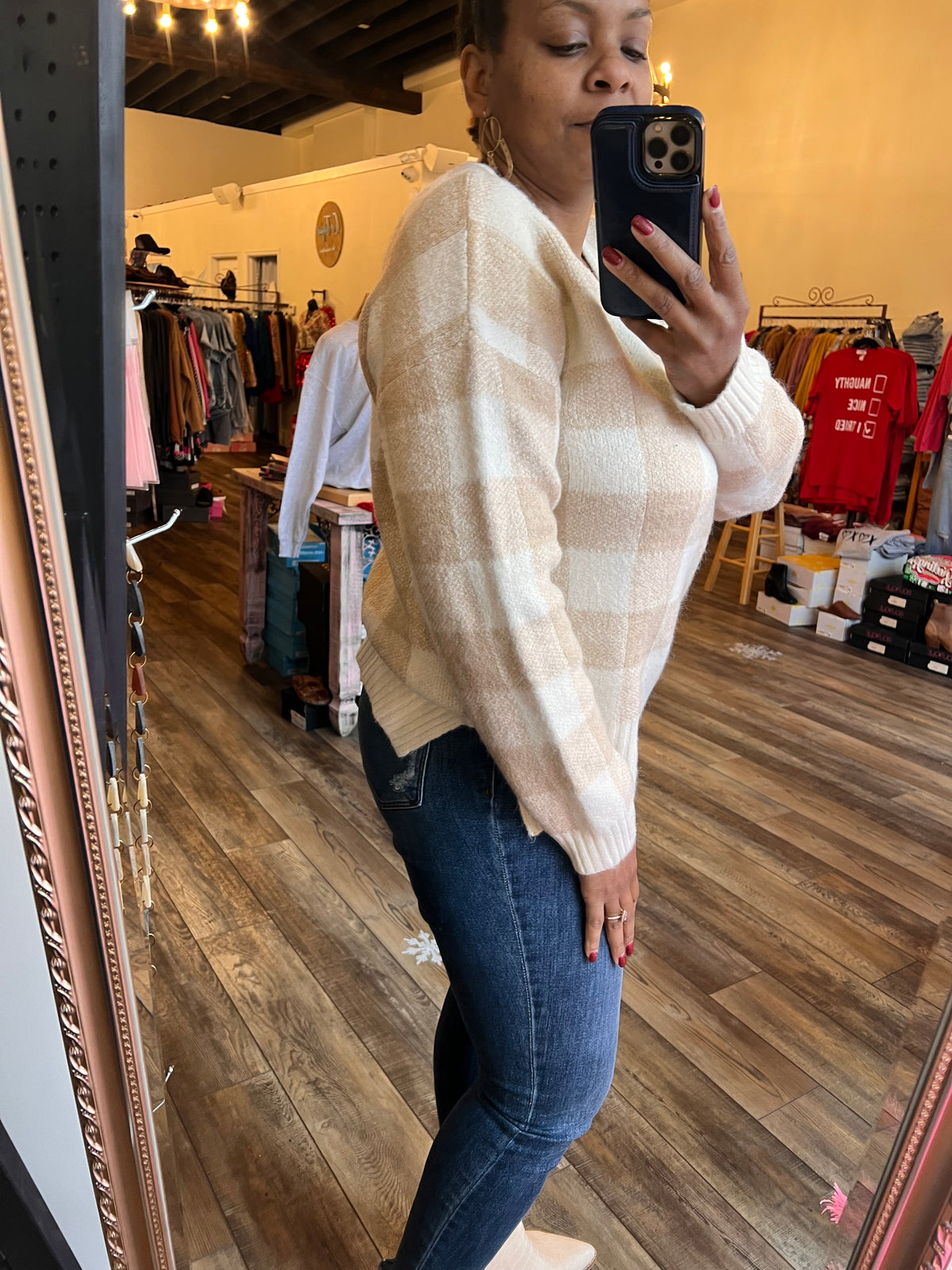 Tan Plaid Sweater