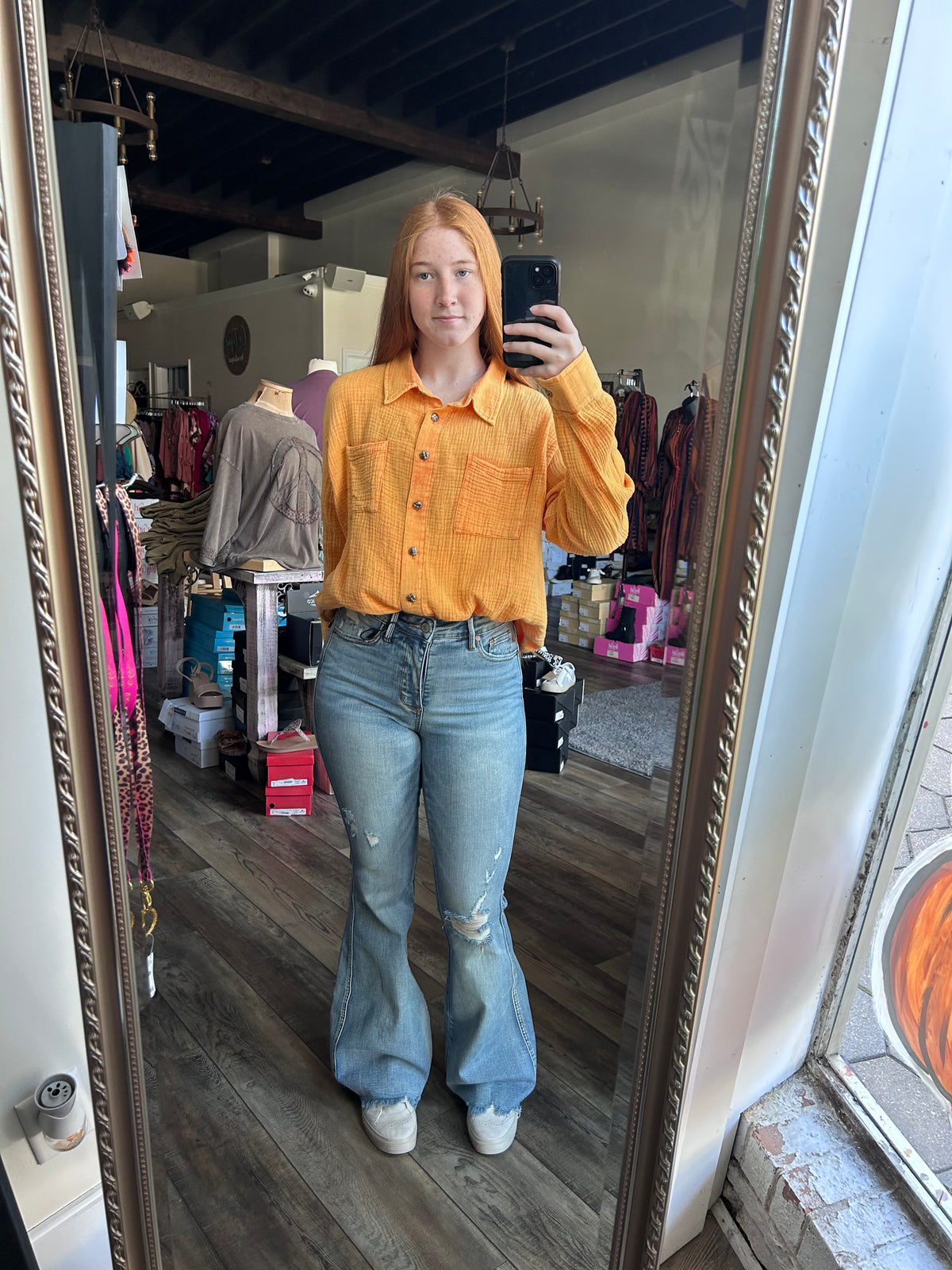 Orange Button Top