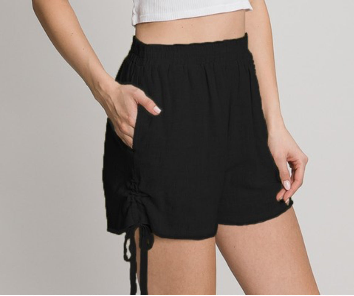 Black runched shorts