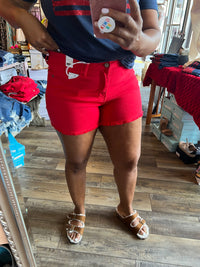 Red raw hem Shorts