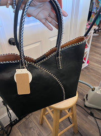 Black Stitch Shoulder Tote