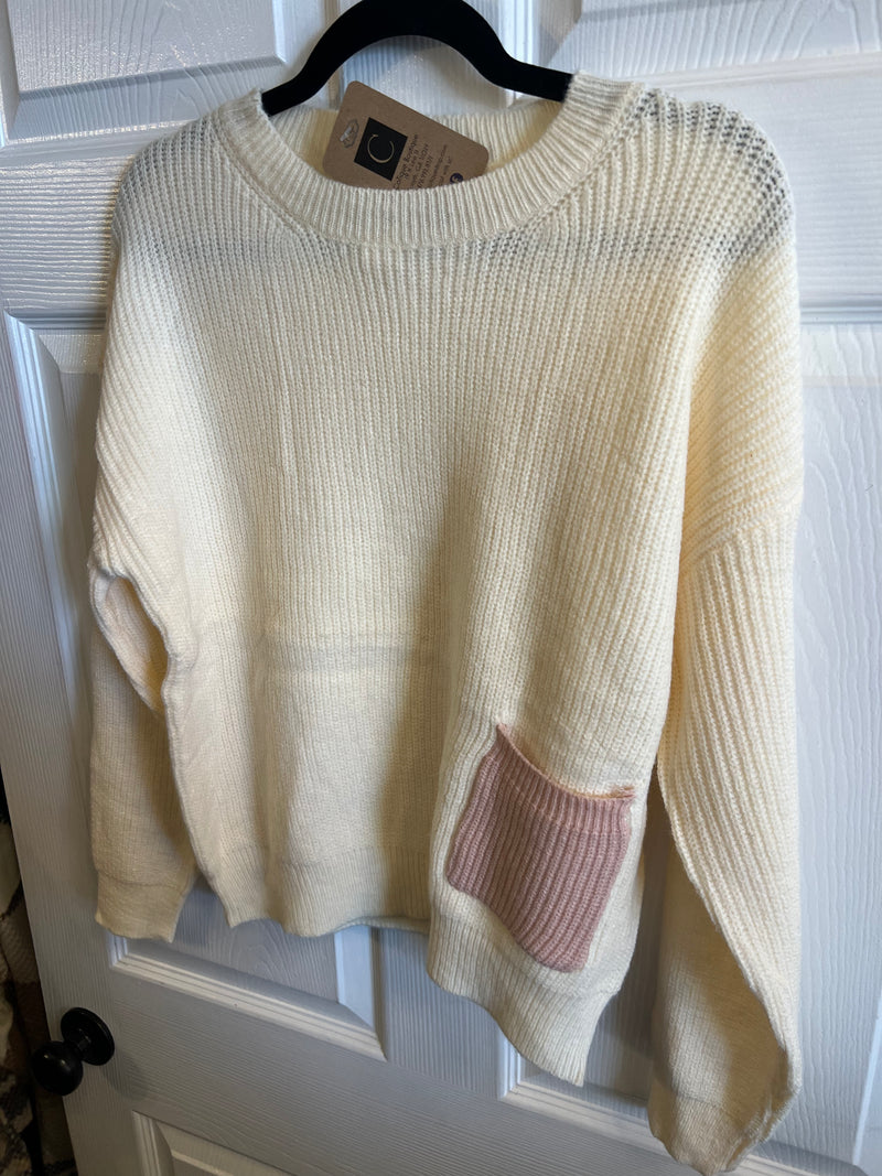 Cream/Pink Pocket Sweater