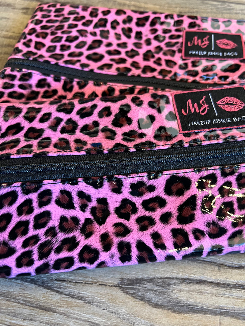 Patent Pink Leopard Makeup Junkie Bag