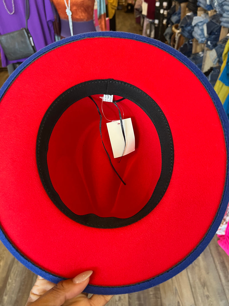 Blue/Red Fedora Hat